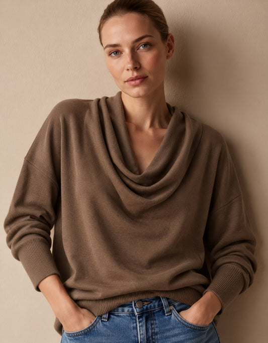 Women's Cowl Neck Knit Pullover Sweater, Long Sleeve 2