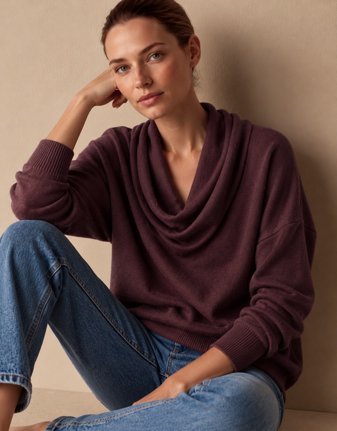 Women's Cowl Neck Knit Pullover Sweater, Long Sleeve 5