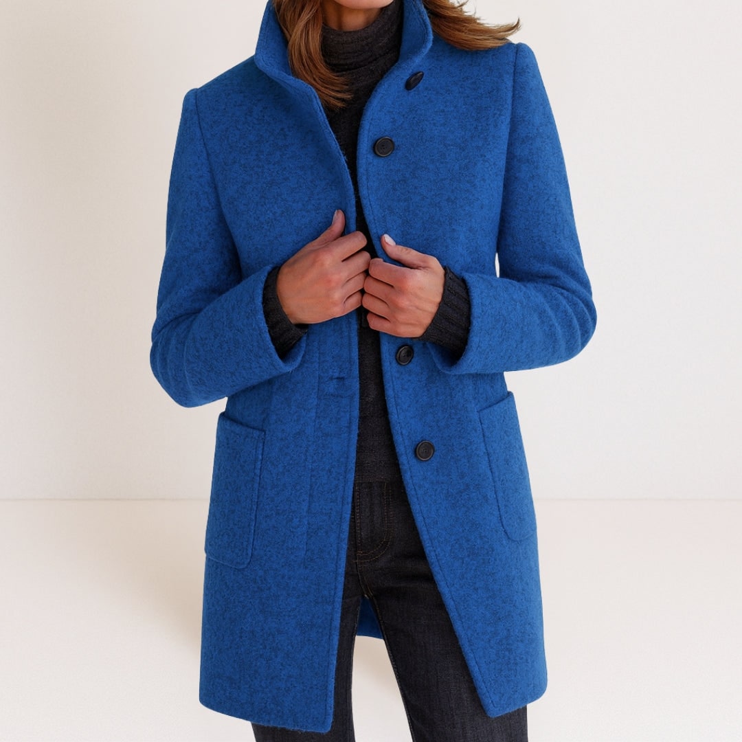 Women's Elegant Wool-Look Coat, Stand Collar & Straight Cut 2