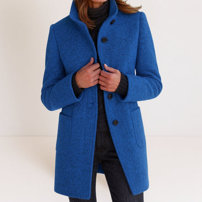 Women's Elegant Wool-Look Coat, Stand Collar & Straight Cut 2