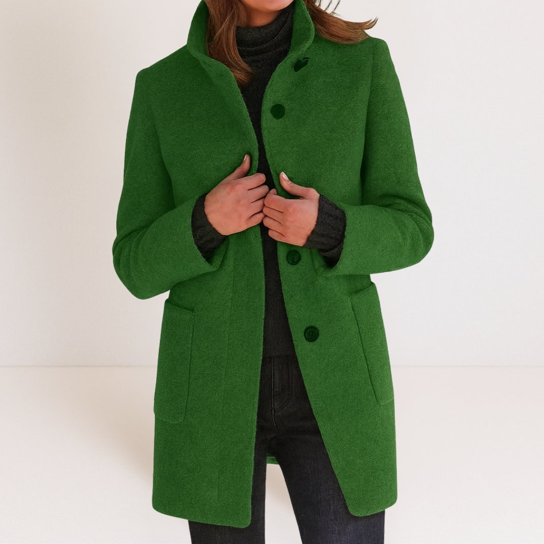 Women's Elegant Wool-Look Coat, Stand Collar & Straight Cut 5