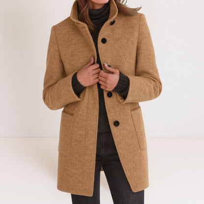 Women's Elegant Wool-Look Coat, Stand Collar & Straight Cut 8