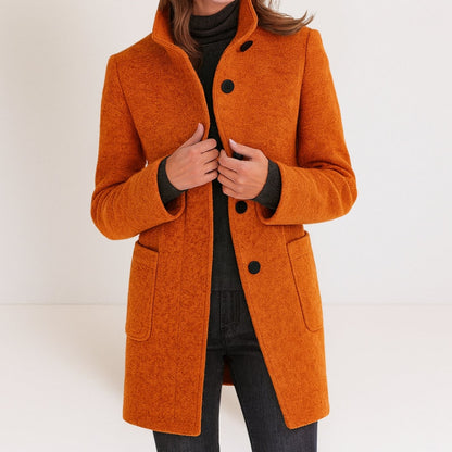 Women's Elegant Wool-Look Coat, Stand Collar & Straight Cut 9