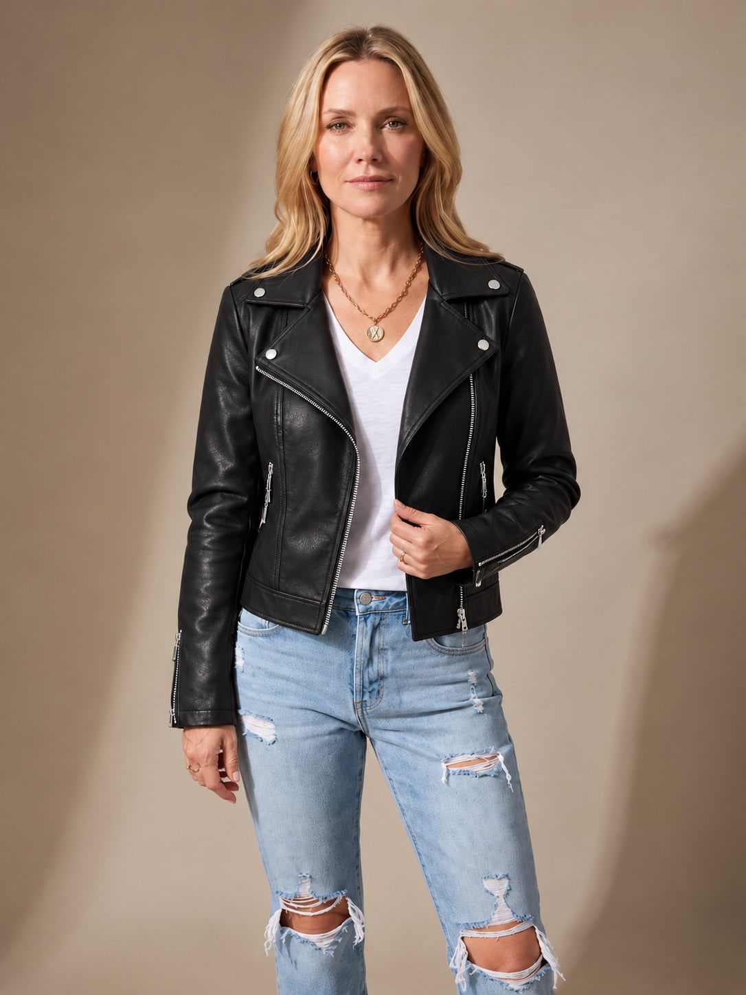 Women's Faux Leather Asymmetric Zip Moto Jacket 1