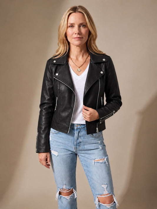 Women's Faux Leather Asymmetric Zip Moto Jacket 1