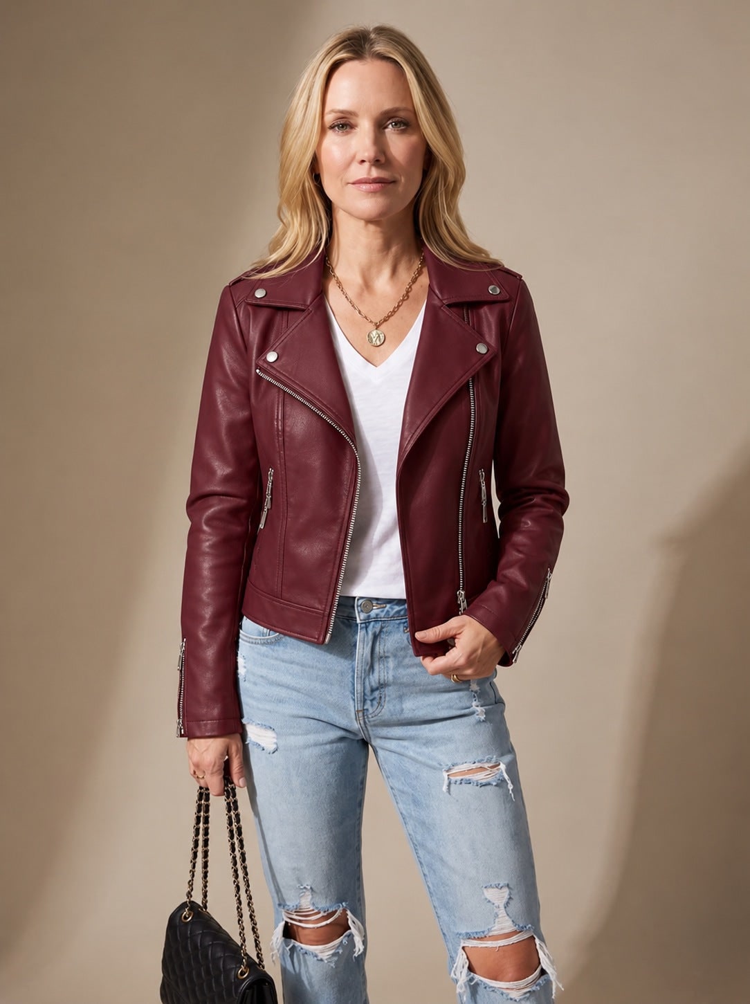 Women's Faux Leather Asymmetric Zip Moto Jacket 2