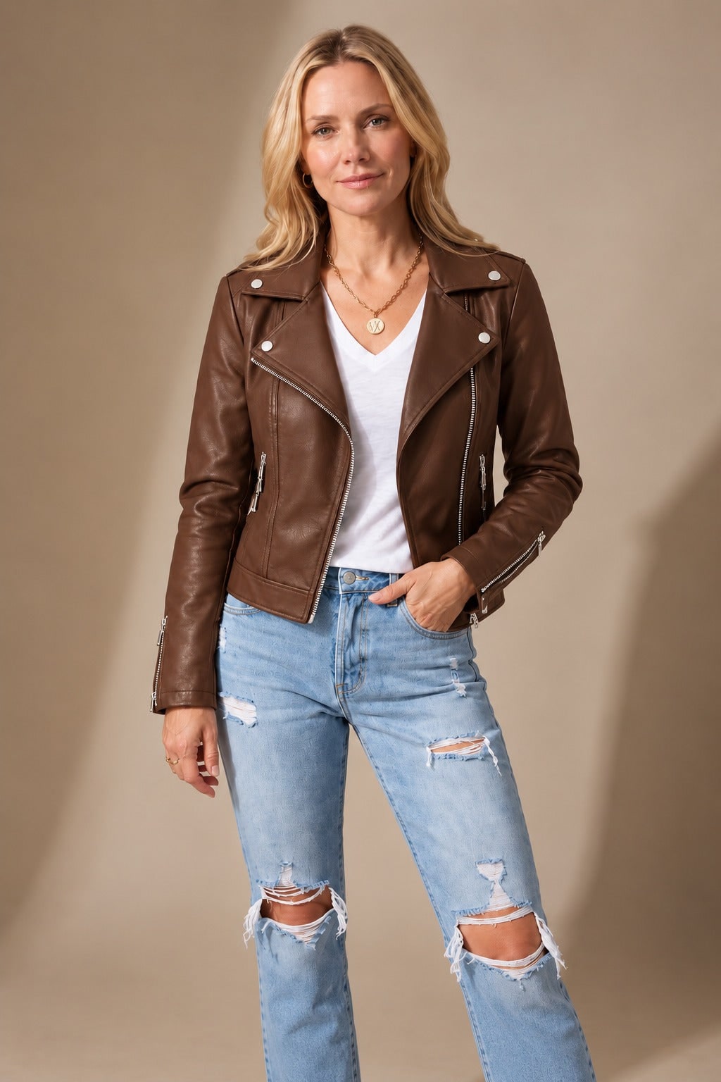 Women's Faux Leather Asymmetric Zip Moto Jacket 3