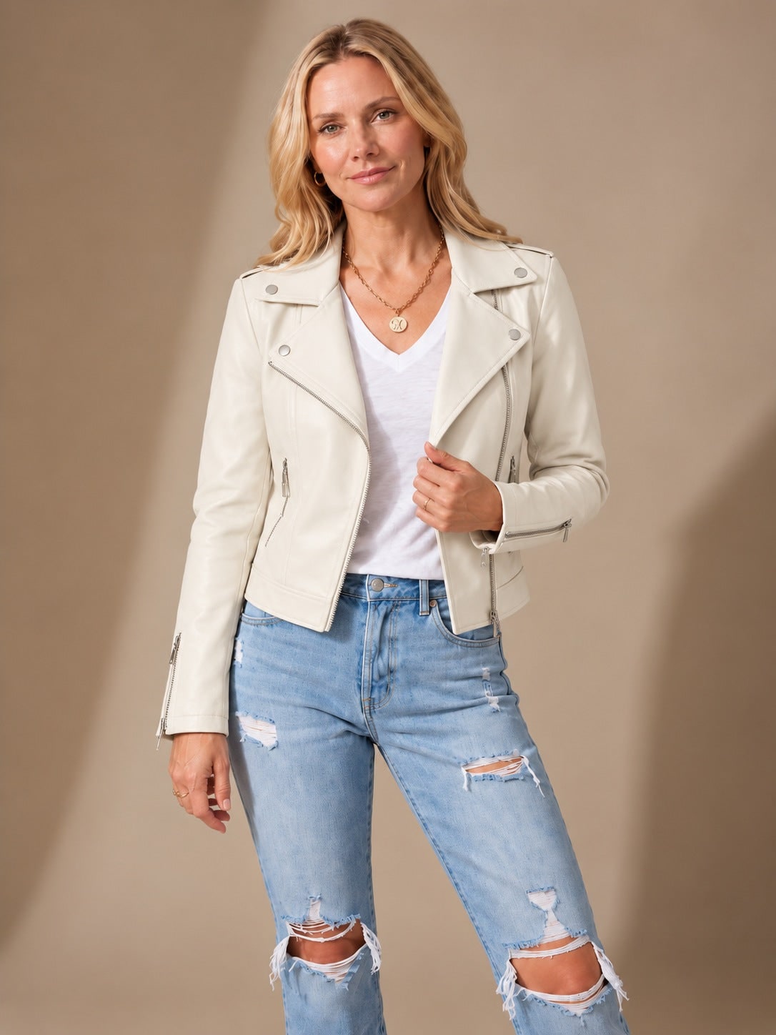 Women's Faux Leather Asymmetric Zip Moto Jacket 4