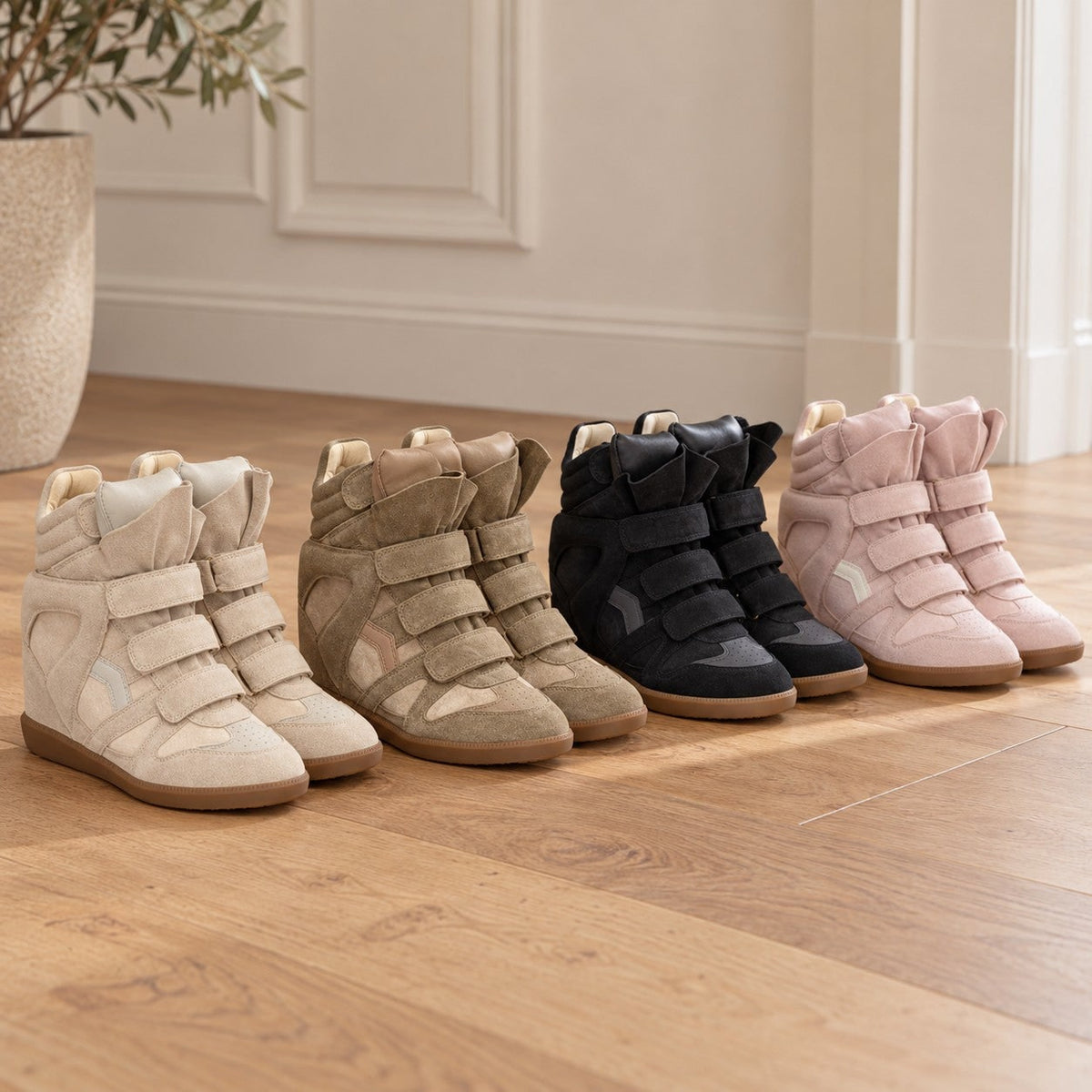Women's Hidden Wedge High-Top Sneakers, Suede Look with Velcro Straps 2