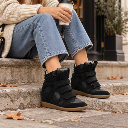 Women's Hidden Wedge High-Top Sneakers, Suede Look with Velcro Straps 4