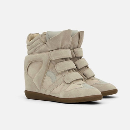 Women's Hidden Wedge High-Top Sneakers, Suede Look with Velcro Straps 6