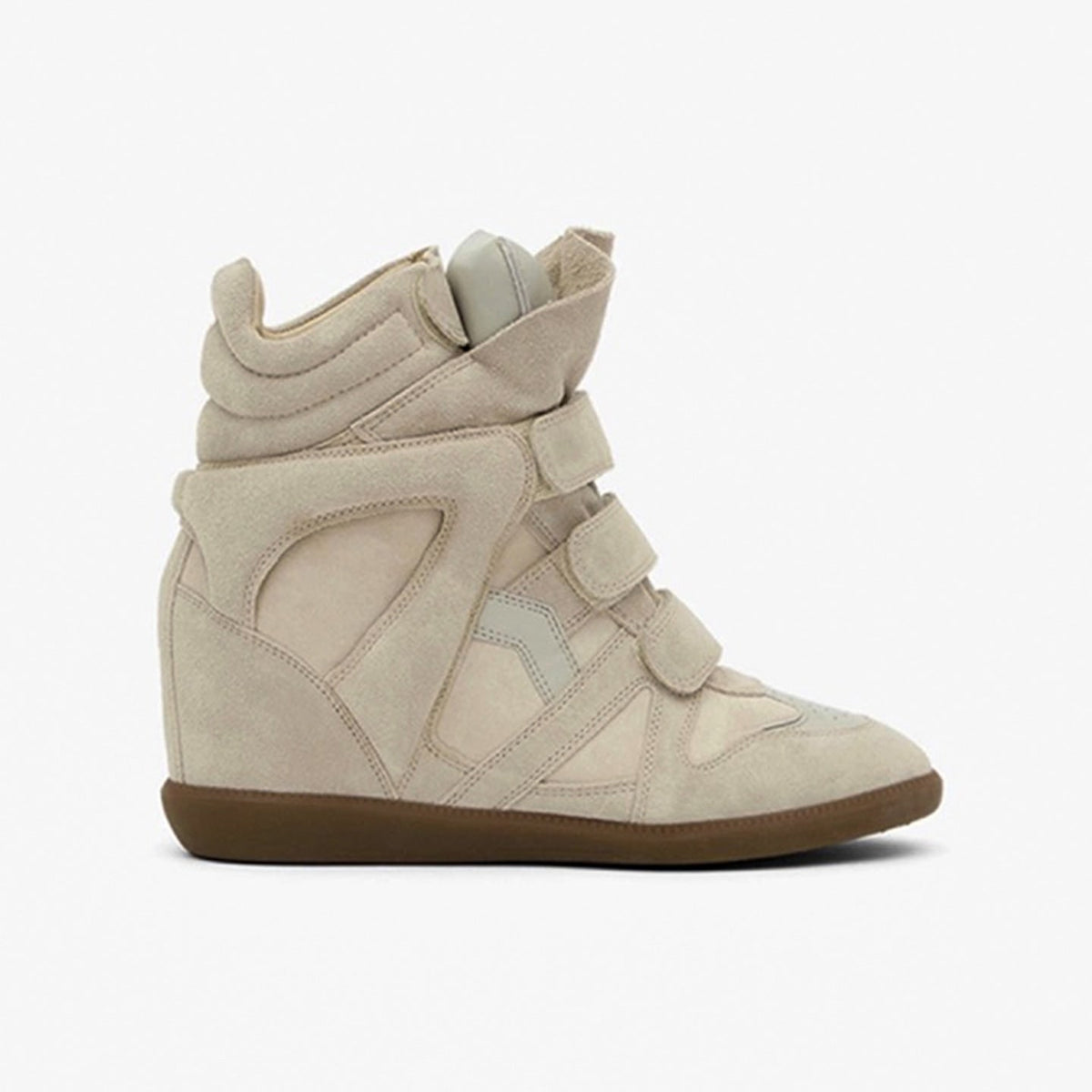 Women's Hidden Wedge High-Top Sneakers, Suede Look with Velcro Straps 7