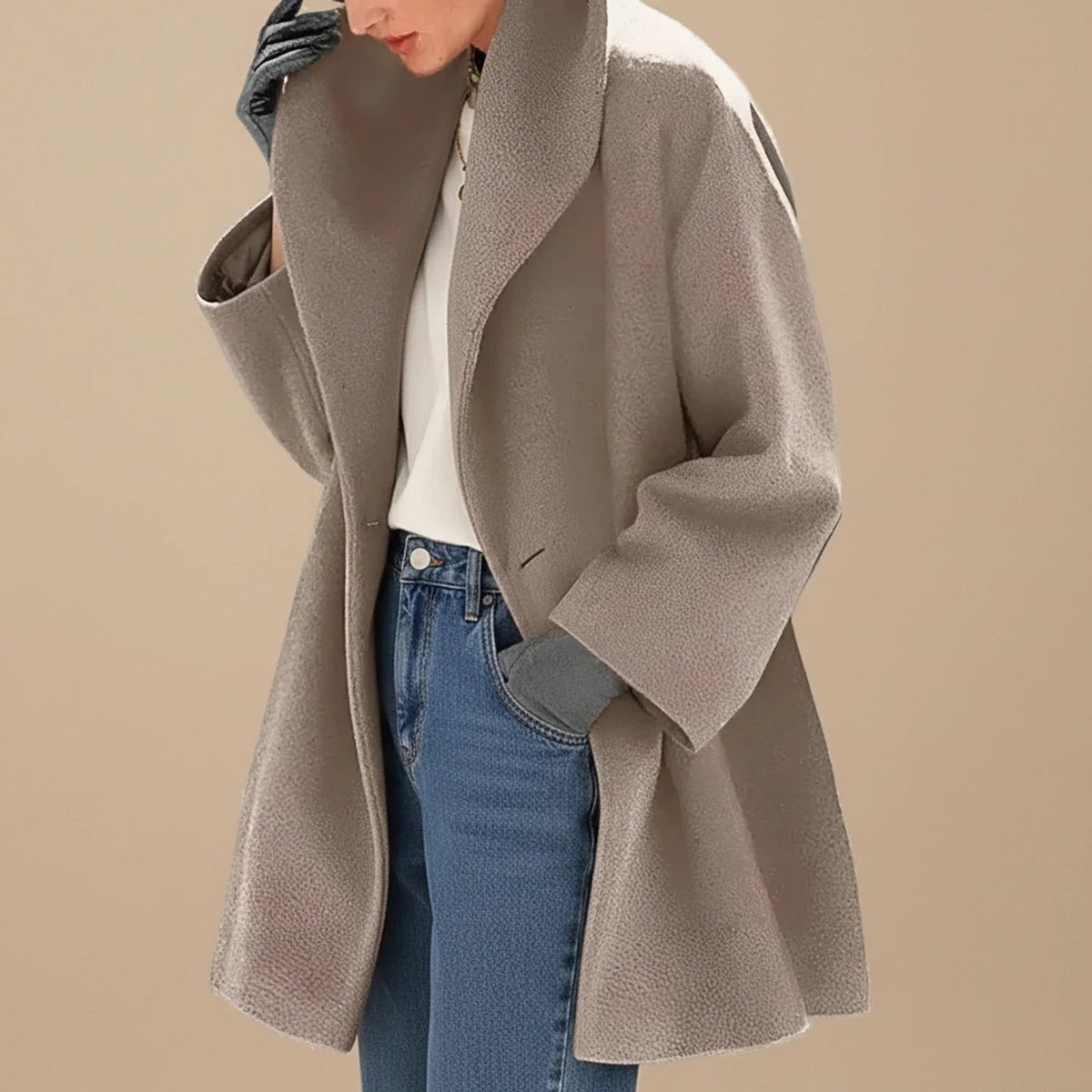 Women's Midi A-Line Oversized Winter Coat with Wide Collar 1