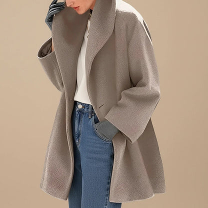 Women's Midi A-Line Oversized Winter Coat with Wide Collar 1