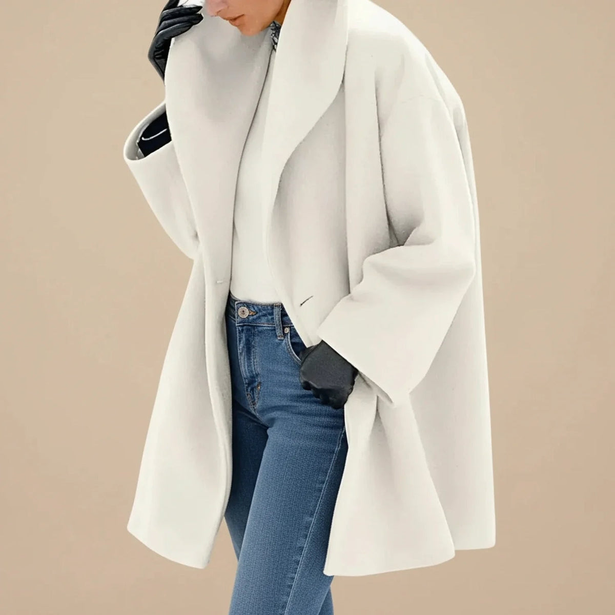 Women's Midi A-Line Oversized Winter Coat with Wide Collar 3