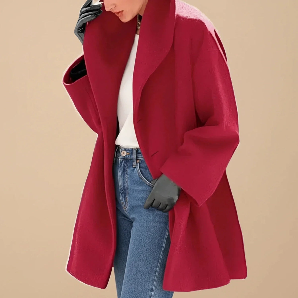 Women's Midi A-Line Oversized Winter Coat with Wide Collar 4