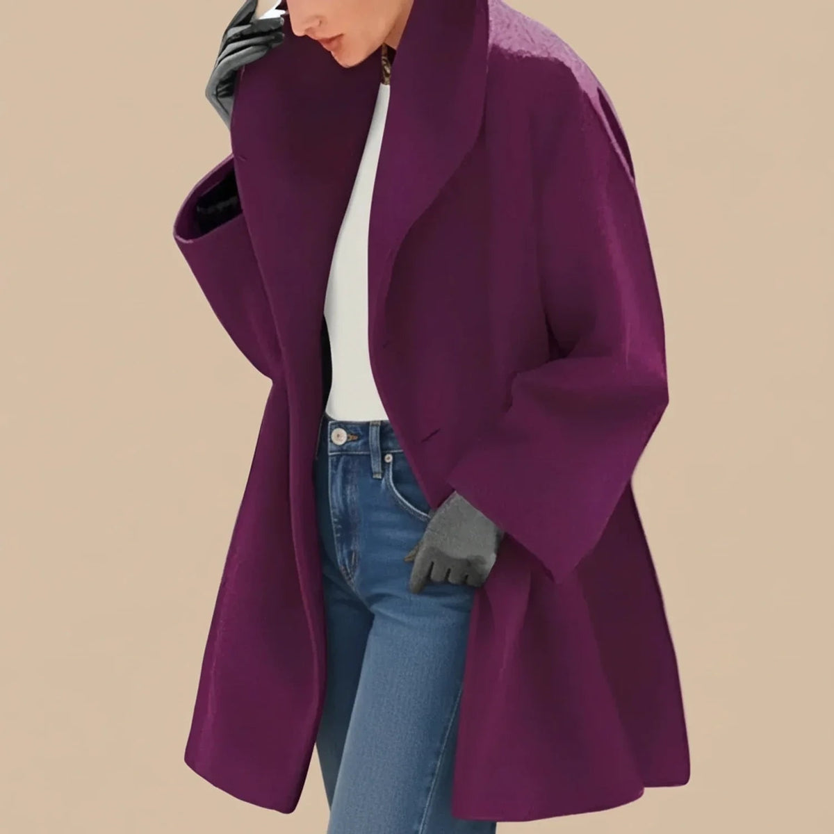 Women's Midi A-Line Oversized Winter Coat with Wide Collar 5