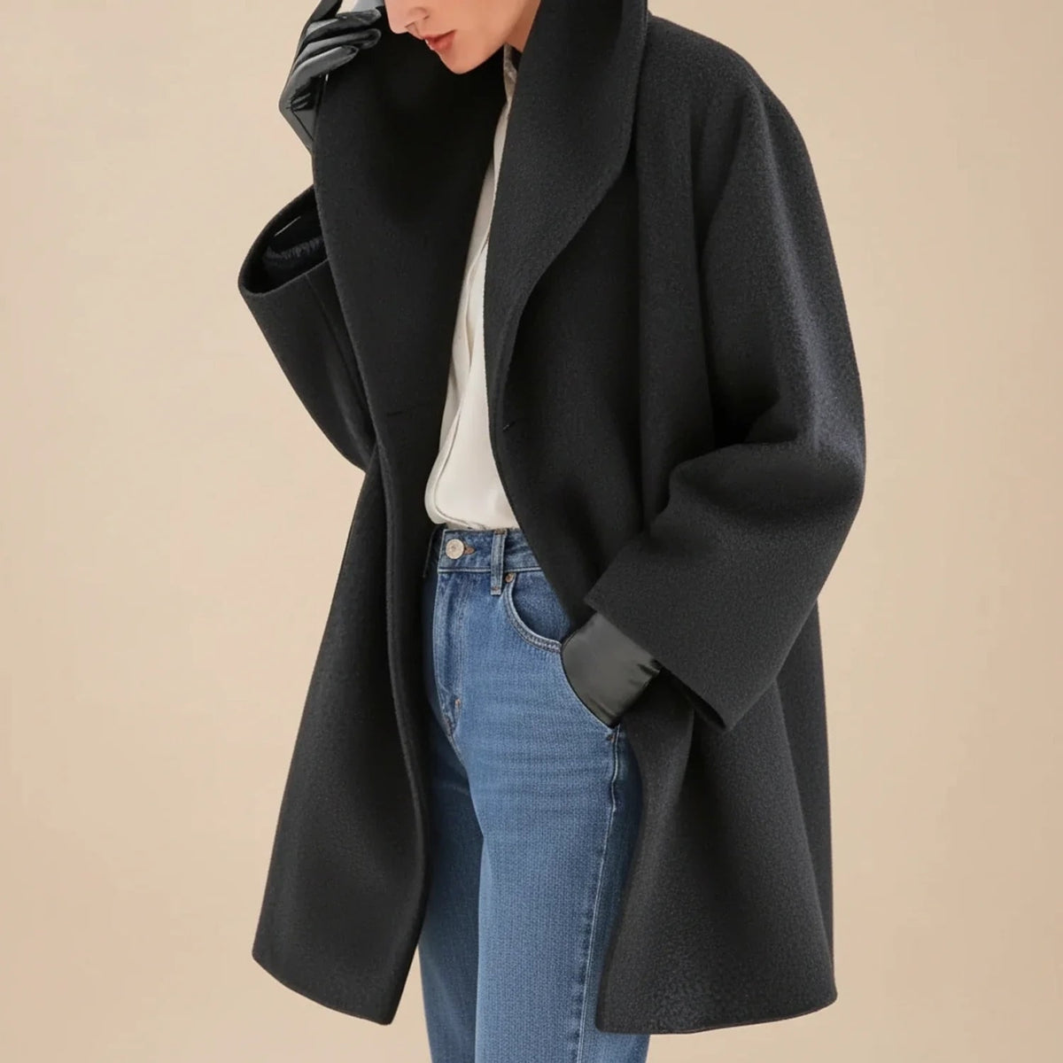 Women's Midi A-Line Oversized Winter Coat with Wide Collar 6