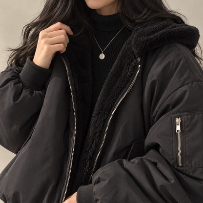 Women's Reversible Hooded Jacket, 2-in-1 Autumn & Winter Jacket 2
