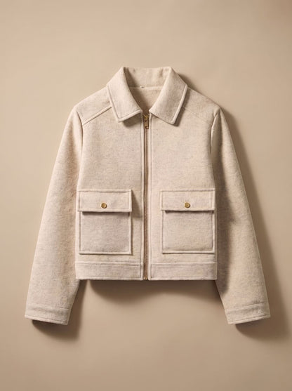 Women's Short Wool-Look Coat with Stand Collar and Button Front 3