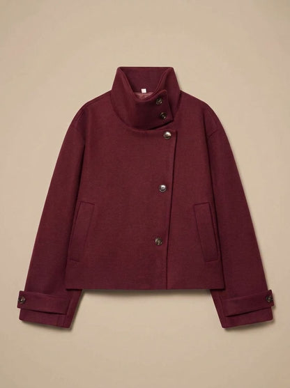 Women's Short Wool-Look Coat with Stand Collar and Button Front 4