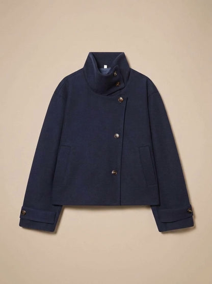 Women's Short Wool-Look Coat with Stand Collar and Button Front 6