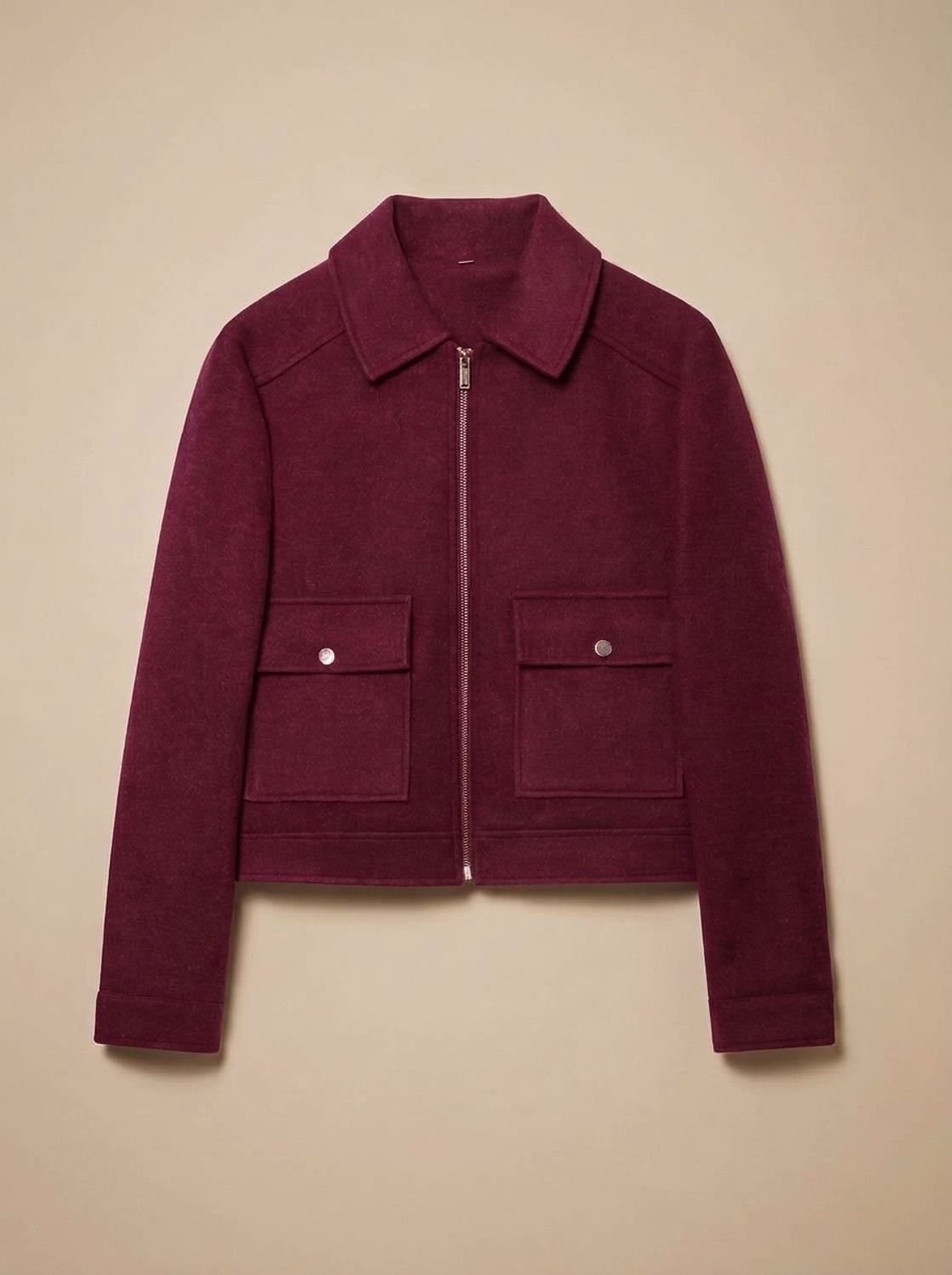 Women's Short Wool-Look Coat with Stand Collar and Button Front 9