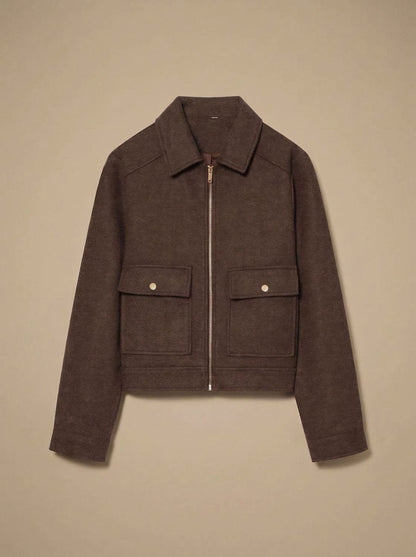 Women's Short Wool-Look Coat with Stand Collar and Button Front 10