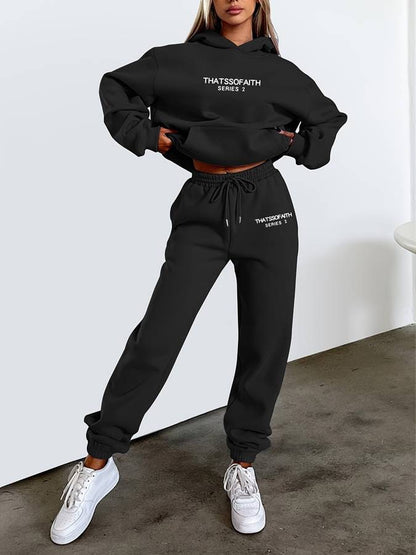 Womens Tracksuit, Cropped Hoodie and Cuffed Joggers Set 2
