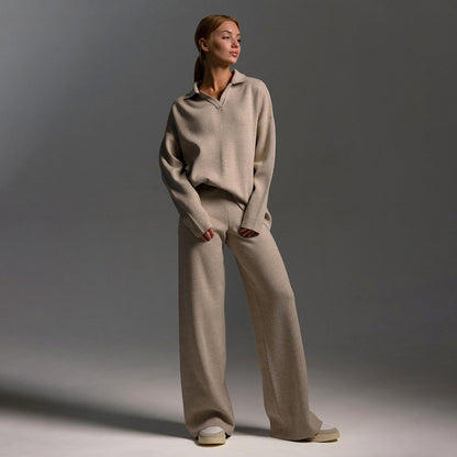 Womens Tracksuit, Knit Lounge Set with Wide Leg Trousers 2