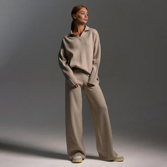 Womens Tracksuit, Knit Lounge Set with Wide Leg Trousers 2