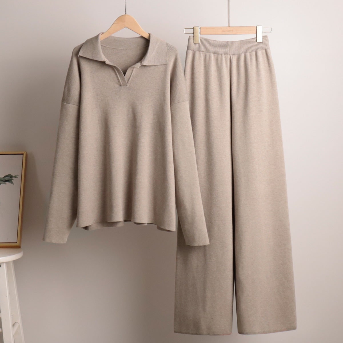 Womens Tracksuit, Knit Lounge Set with Wide Leg Trousers 3
