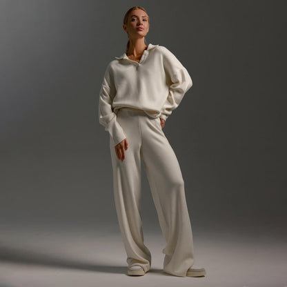 Womens Tracksuit, Knit Lounge Set with Wide Leg Trousers 4