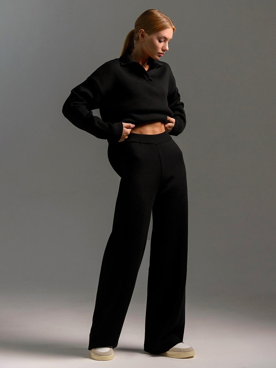 Womens Tracksuit, Knit Lounge Set with Wide Leg Trousers 6