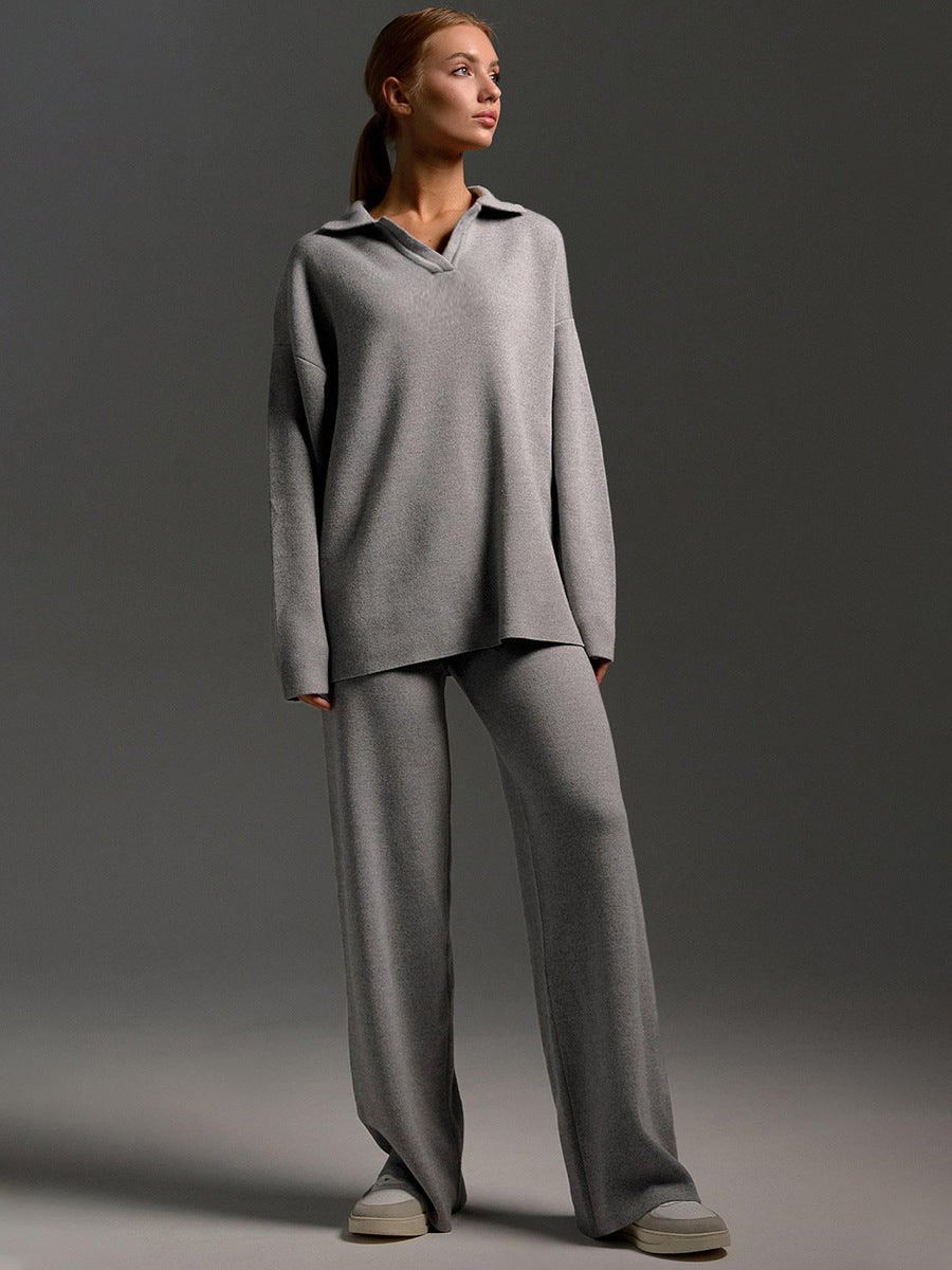 Womens Tracksuit, Knit Lounge Set with Wide Leg Trousers 8