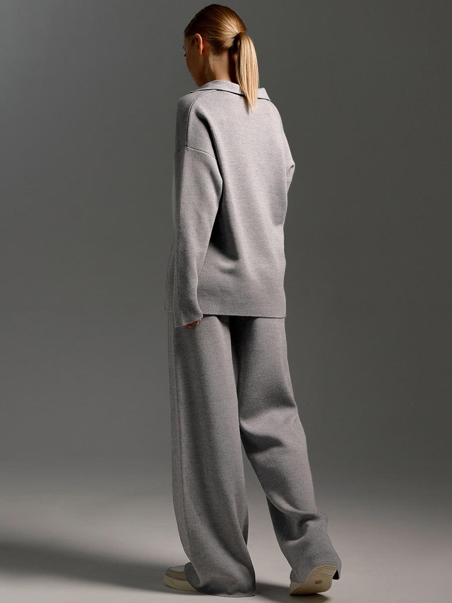 Womens Tracksuit, Knit Lounge Set with Wide Leg Trousers 9