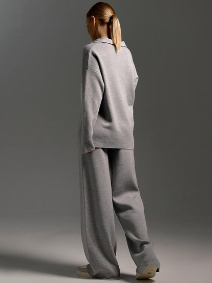 Womens Tracksuit, Knit Lounge Set with Wide Leg Trousers 9