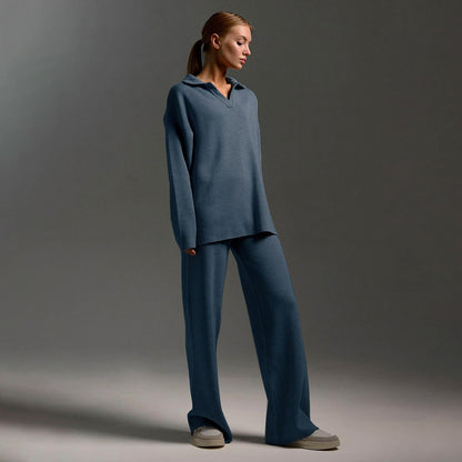 Womens Tracksuit, Knit Lounge Set with Wide Leg Trousers 10