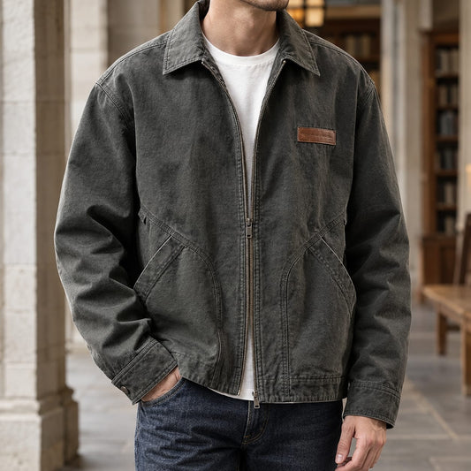 Dark grey washed canvas workwear jacket