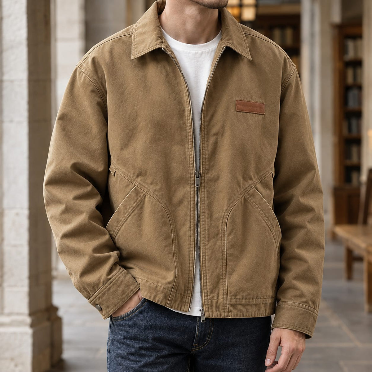Dark khaki quilted lined workwear jacket