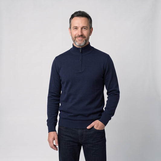 Men's Quarter Zip Jumper, Zip Neck Knit Jumper with High Structured Collar
